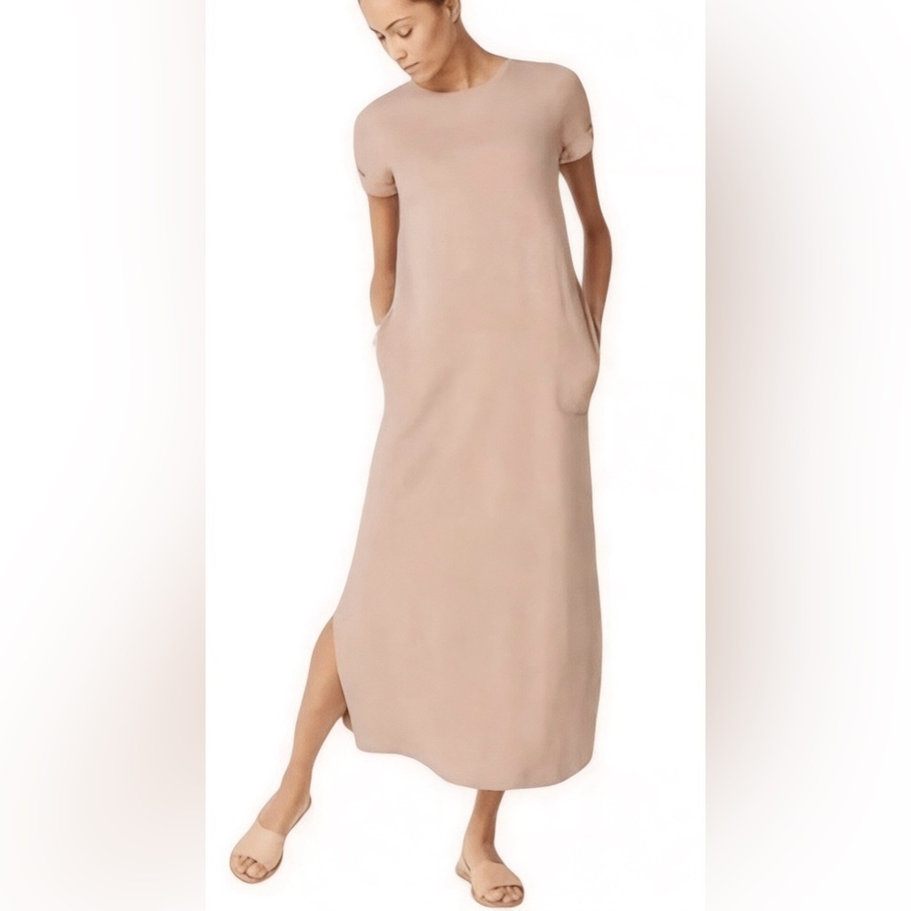 Pure Jill Pima Cotton Affinity Casual Maxi Dress In Pink Fawn With Pockets Sz L